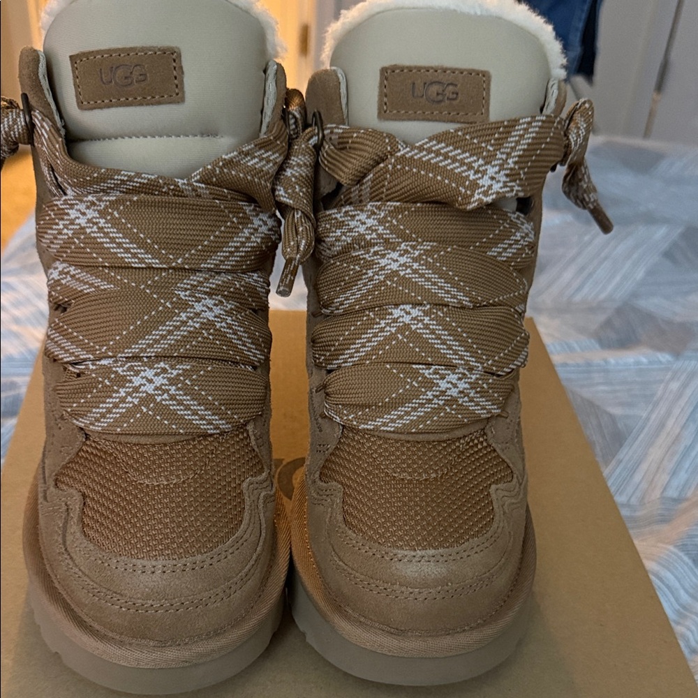 UGG Tan Checkered Lace-Up Boots (Worn Once)